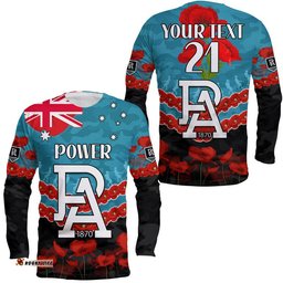 Custom Personalised Port Adelaide Power Football ANZAC Long Sleeve T-shirt Lest We Forget