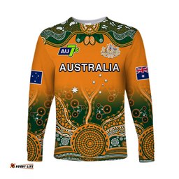 Custom Text And Number Australia Rugby Long Sleeve T-shirt Aussie Sevens Original Indigenous