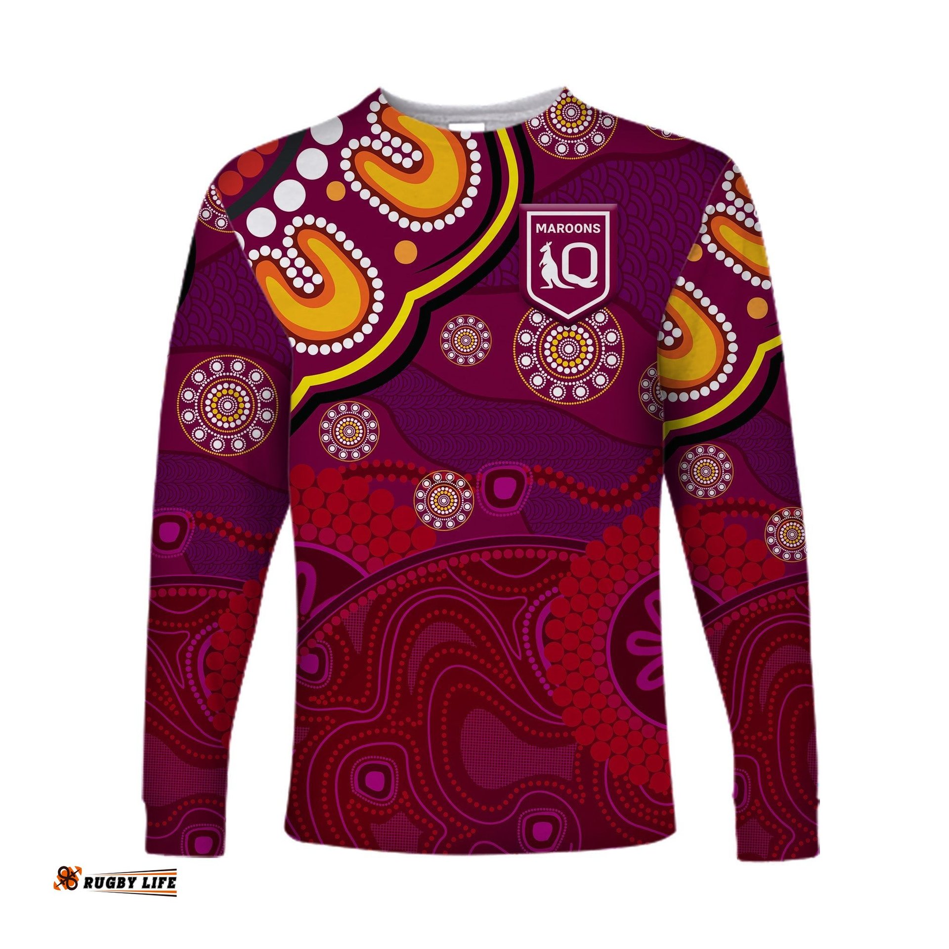 Custom Personalised Queensland Maroons Aboriginal Long Sleeve T-shirt Indigenous