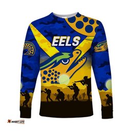 Custom Personalised Parramatta Eels ANZAC Long Sleeve T-shirt Simple Style Blue