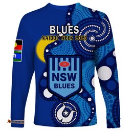 Blues Rugby NAIDOC Long Sleeve T-shirt NSW For Our Elders Indigenous Art