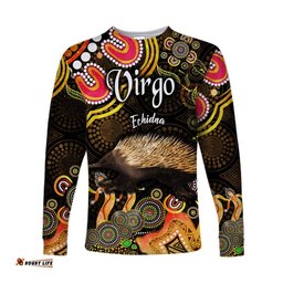 Custom Personalised Australian Astrology Long Sleeve T-shirt Virgo Echidna Zodiac Aboriginal Gold