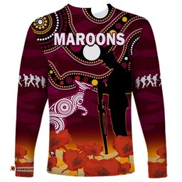 Maroons Rugby ANZAC Long Sleeve T-shirt QLD Aboriginal Mix Poppy Camouflage