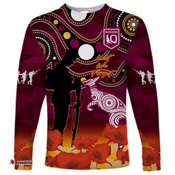 Maroons Rugby ANZAC Long Sleeve T-shirt QLD Aboriginal Mix Poppy Camouflage