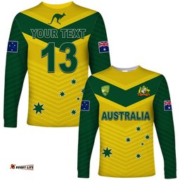 Custom Text and Number Australia Cricket Long Sleeve T-shirt Go Aussie Champions