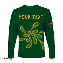 Custom Personalised Green and Gold Long Sleeve T-shirt Australia National Colours