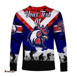 Custom Personalised Sydney Roosters ANZAC Long Sleeve T-shirt Simple Style Blue