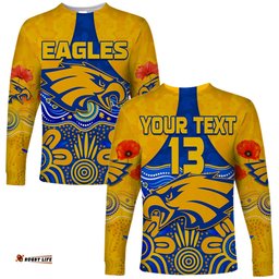 Custom Text and Number Eagles Anzac Long Sleeve T-shirt West Coast Aboriginal Remember Them