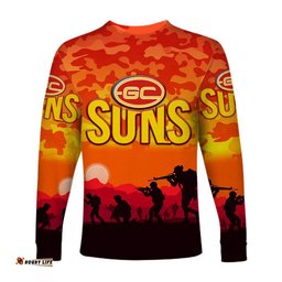 Gold Coast Suns ANZAC Long Sleeve T-shirt Simple Style