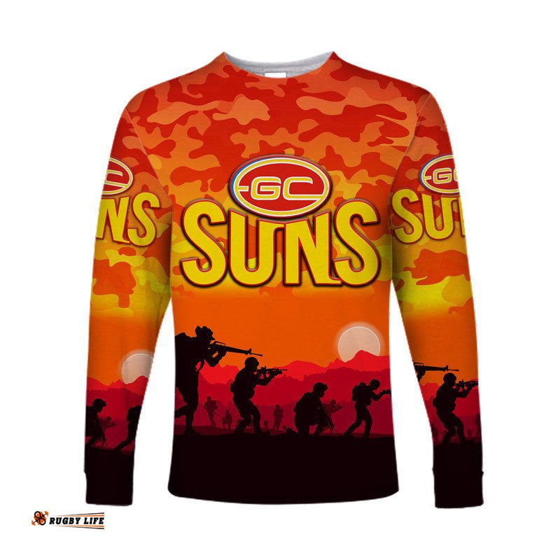 Gold Coast Suns ANZAC Long Sleeve T-shirt Simple Style