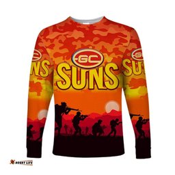 Gold Coast Suns ANZAC Long Sleeve T-shirt Simple Style