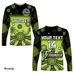 Custom Text And Number Thunder Long Sleeve T-shirt Sydney Gradient Aboriginal Art