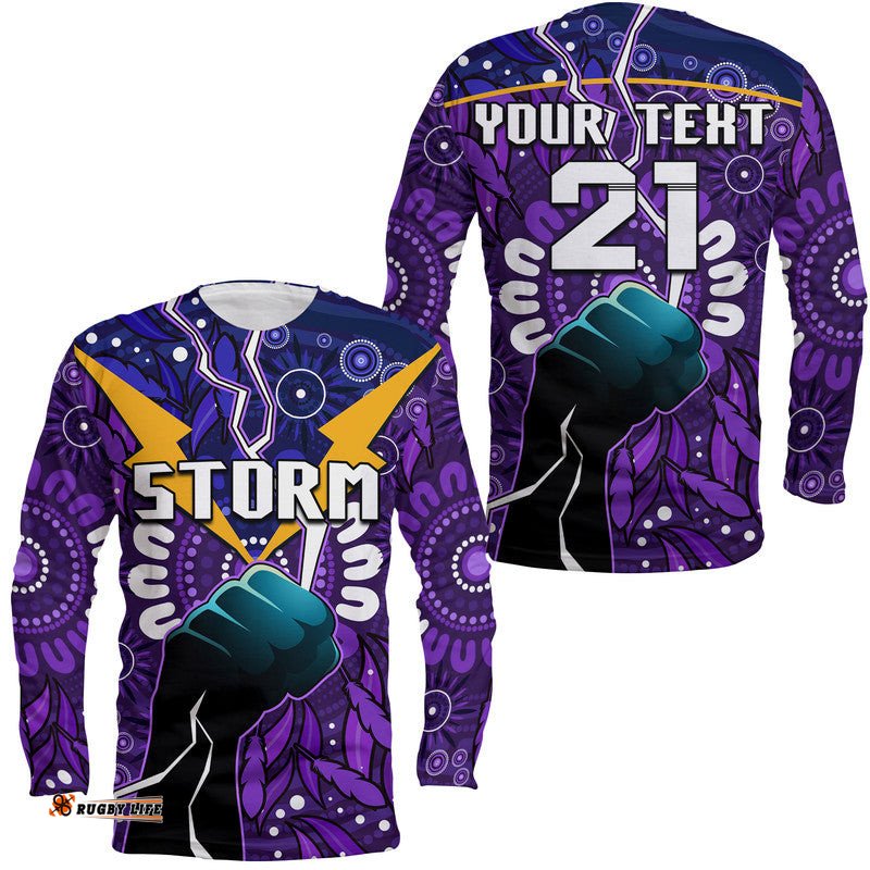 Custom Personalised Storm Rugby Long Sleeve T-shirt Indigenous With Thunder Go Storm