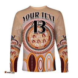Custom Text and Number Aboriginal Stand Up Long Sleeve T-shirt Circle Dot with Lizard Version PeachPuff