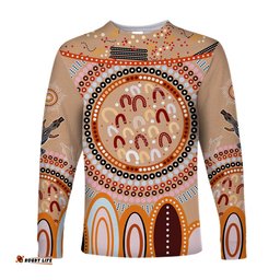 Custom Text and Number Aboriginal Stand Up Long Sleeve T-shirt Circle Dot with Lizard Version PeachPuff