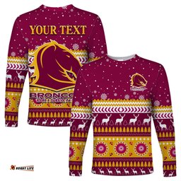 Custom Personalised Broncos Aboriginal Long Sleeve T-shirt Christmas Brisbane