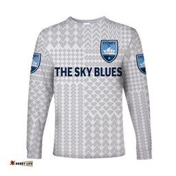 Custom Personalised Sydney The Sky Blues Long Sleeve T-shirt Soccer Club Original Style White