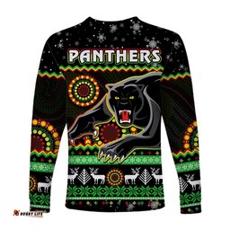 Panthers Christmas Long Sleeve T-shirt Aboriginal Pattern Penrith Black Version