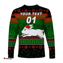 Custom Personalised South Sydney Rabbitohs Long Sleeve T-shirt Christmas Simple Style Black