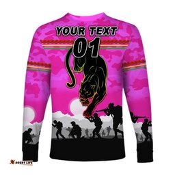 Custom Personalised Penrith Panthers ANZAC Long Sleeve T-shirt Simple Style Pink