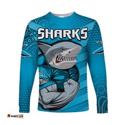 Sharks Rugby Long Sleeve T-shirt Go Sharkies Aboriginal Sporty Version