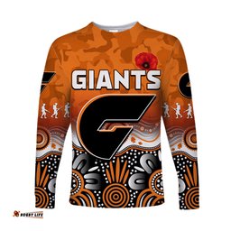 Custom Text and Number Giants Anzac Long Sleeve T-shirt Greater Western Sydney GWS Aboriginal Poppy