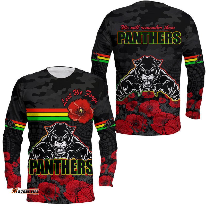 Panthers Rugby ANZAC Long Sleeve T-shirt Angry Panther Camouflage With Poppy