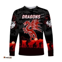 St. George Illawarra Dragons ANZAC Long Sleeve T-shirt Simple Style Black