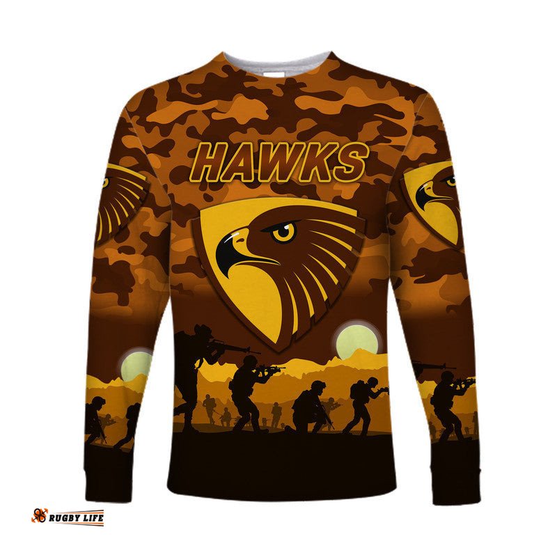 Hawthorn Hawks ANZAC Long Sleeve T-shirt Simple Style