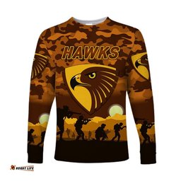 Hawthorn Hawks ANZAC Long Sleeve T-shirt Simple Style