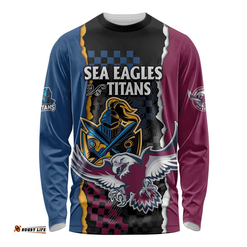 Titans and Manly Eagle Long Sleeve T-shirt Rugby Together Sporty Style