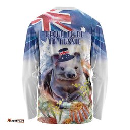 Wombat Australia Day Long Sleeve T-shirt Happy 26 January Banksia Watercolor