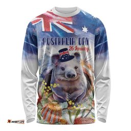 Wombat Australia Day Long Sleeve T-shirt Happy 26 January Banksia Watercolor