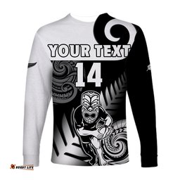 Custom Text And Number New Zealand Silver Fern Rugby Long Sleeve T-shirt All Black Maori Koru