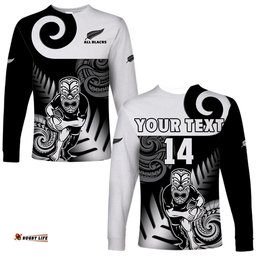 Custom Text And Number New Zealand Silver Fern Rugby Long Sleeve T-shirt All Black Maori Koru