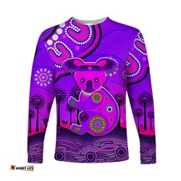 Custom Personalised Aboriginal Art Koala Long Sleeve T-shirt Indigenous Unique Purple