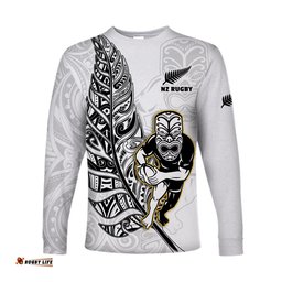 Custom Text And Number New Zealand Silver Fern Rugby Long Sleeve T-shirt All Black Maori Version White