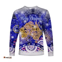Custom Personalised Australia Map Christmas Long Sleeve T-shirt Original Style Blue