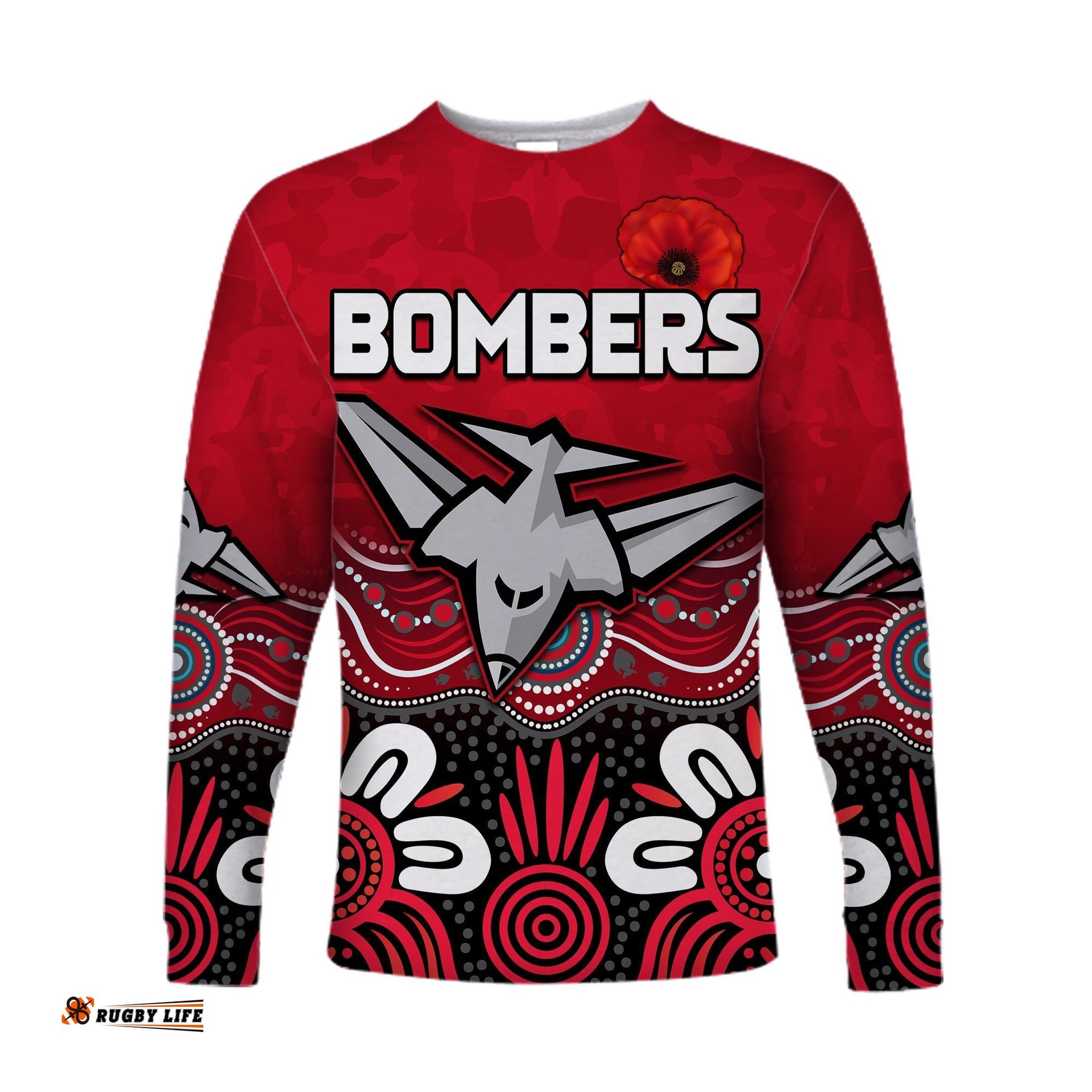 Bombers Anzac Long Sleeve T-shirt Essendon Football Aboriginal Remember Them