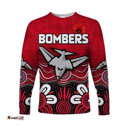 Bombers Anzac Long Sleeve T-shirt Essendon Football Aboriginal Remember Them