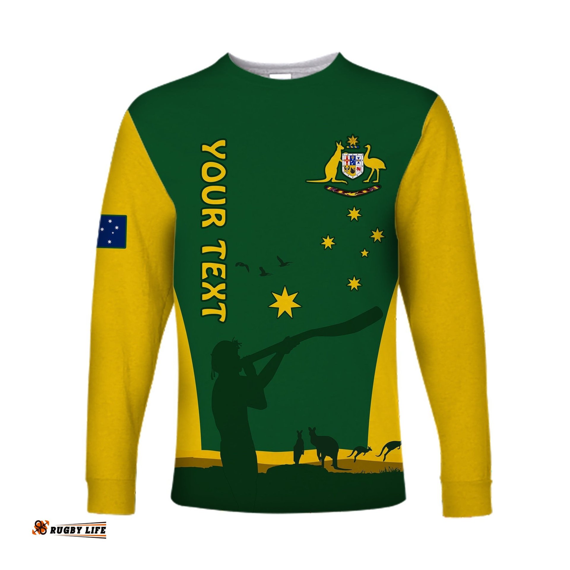 Custom Personalised Australia National Colours Long Sleeve T-shirt Green and Gold