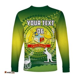 Custom Personalised And Number Cricket Australia Long Sleeve T-shirts Cricket Aboriginal
