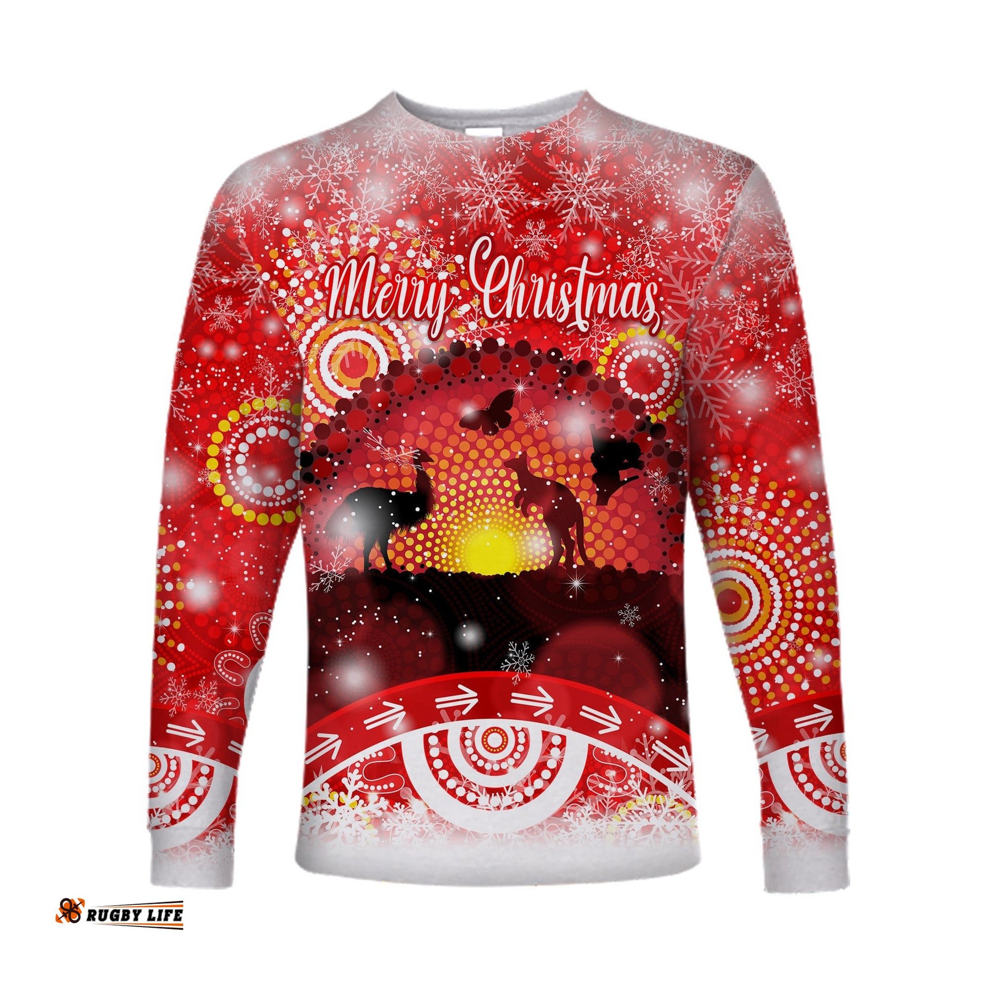 Custom Personalised Australia Indigenous Flag Christmas Long Sleeve T-shirt Original Style Red