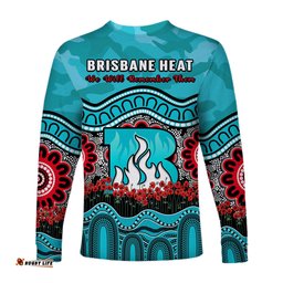 Brisbane Heat Cricket ANZAC Long Sleeve T-shirt Poppy Aboriginal Camouflage