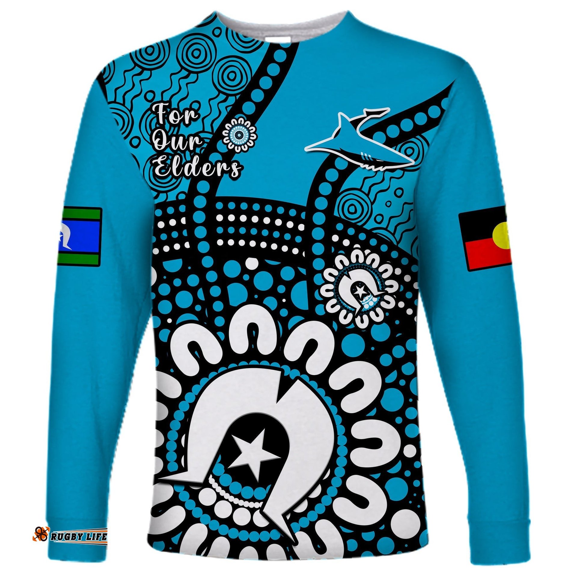 Custom Text And Number Sharks Rugby NAIDOC Long Sleeve T-shirt For Our Elders Aboriginal