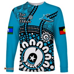 Custom Text And Number Sharks Rugby NAIDOC Long Sleeve T-shirt For Our Elders Aboriginal