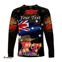 Custom Personalised Australia Aboriginal ANZAC Long Sleeve T-shirt Remembrance Black