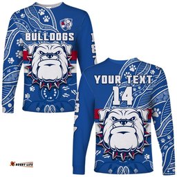 Custom Text And Number Bulldogs Football Long Sleeve T-shirt Scraggers 1877 Aboriginal Dot Painting Newest Version