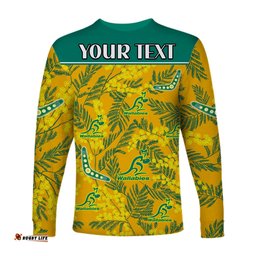 Custom Personalised Wallabies Rugby Long Sleeve T-shirt Golden Wattle Aboriginal Boomerang Style Hawaii