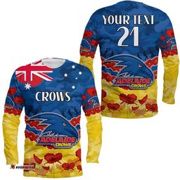 Custom Personalised Adelaide Crows Football ANZAC Long Sleeve T-shirt Lest We Forget